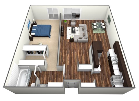 Floor plan for 1 bed, 1 bath, 700 sqft